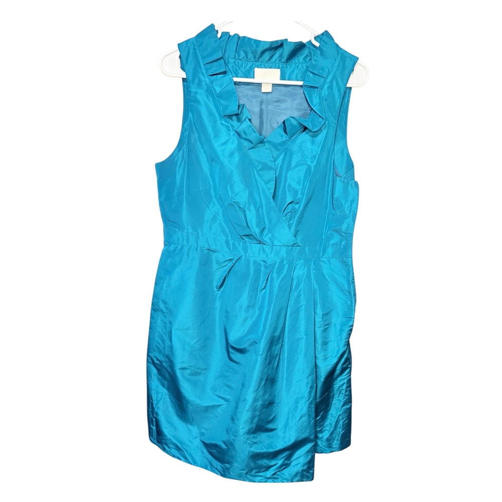 J.Crew Sleeveless Dress Size 14 Blue Ruffle Neck Party Cocktail
